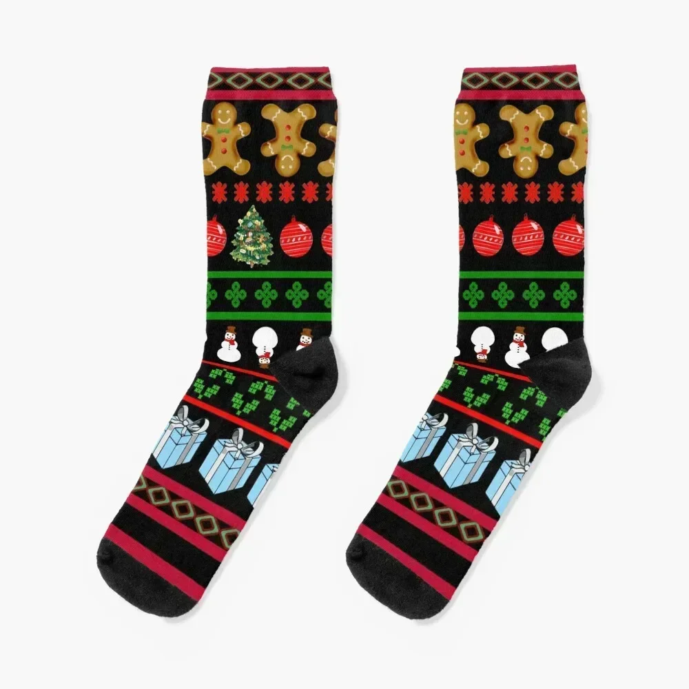 

Adorable Ugly Christmas Sweater Black Background Socks cute Toe sports Boy Socks Women's