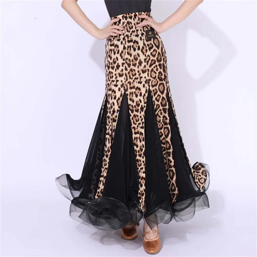 Spódnica w panterkę do flamenco, damska, modna, plisowana, do tańca towarzyskiego, walca, długa spódnica, damska spódnica w panterkę z patchworkiem.