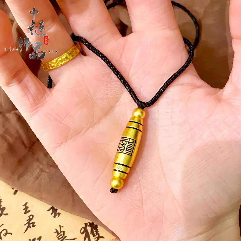 Zodiac dragon transshipment beads pendant complex Gu long word dragon shaped through hole diy 9999gold