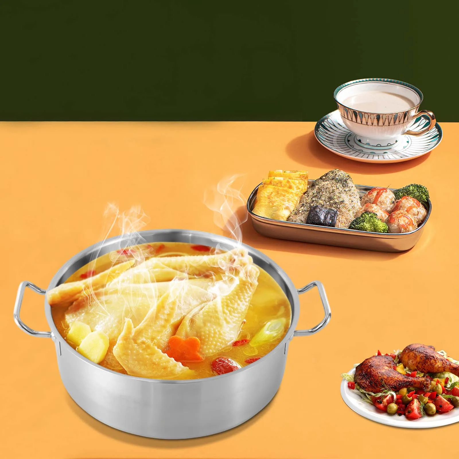 

11 Quart Multi-function Stainless Steel Stockpot with Riveted Solid Stainless Steel Handle for Hot Pot, Chicken Soup, Porridge