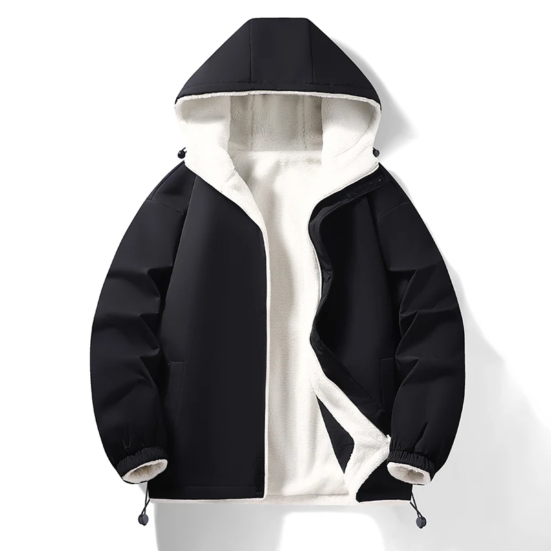 

Winter flannel double-sided lambskin cotton jacket for men and teenagers, casual and warm couple hooded cotton jacket