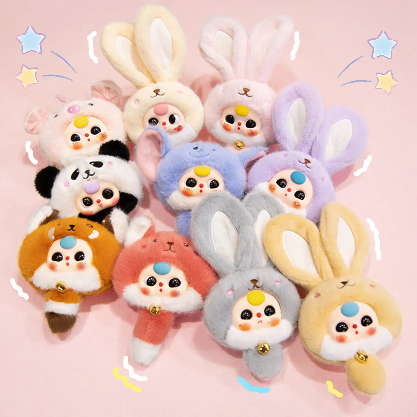 

Random Doll Face Kawaii Soft Toys Lovely Doll Vinyl Face Plush Toys Rabbit Panda Gift Kids Hang Bag Birthday Christmas Gift