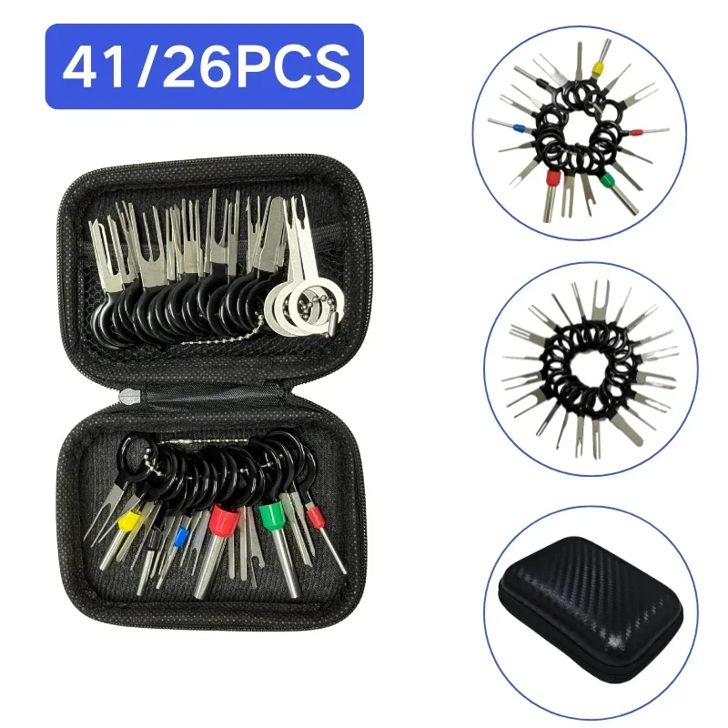

26/41pcs Car Terminal Removal Kit Box Wire Plug Connector Extractor Puller Release Pin Extractor Set For Automotive Repair Tool