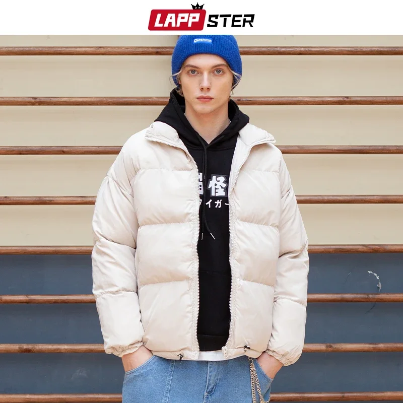 LAPPSTER Men Harajuku Warm Bubble Coat Winter Jacket 2024 Streetwear Solid Black Parkas Man Korean Fashion Puffer Jackets Coats