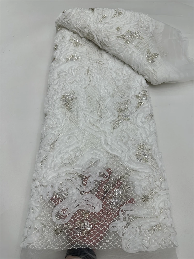2025 afrikanische Perlen Französisch Luxus Pailletten Tüll Spitze Hohe Qualität Stickerei Pailletten Spitze Bräutigam Stoff Für Abend Party Kleid