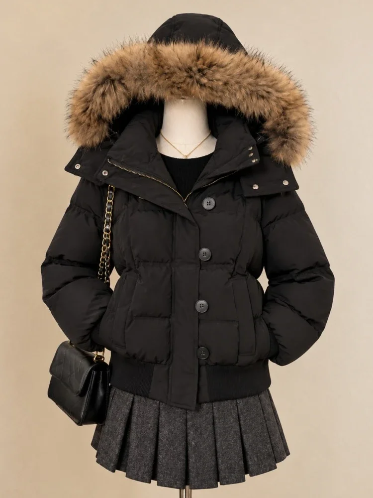 Women Chic American Vintage Faux Fur Collar Coat Y2K Winter Warm Casual Oversized Parka Streetwear Ladies Outerwear Jackets