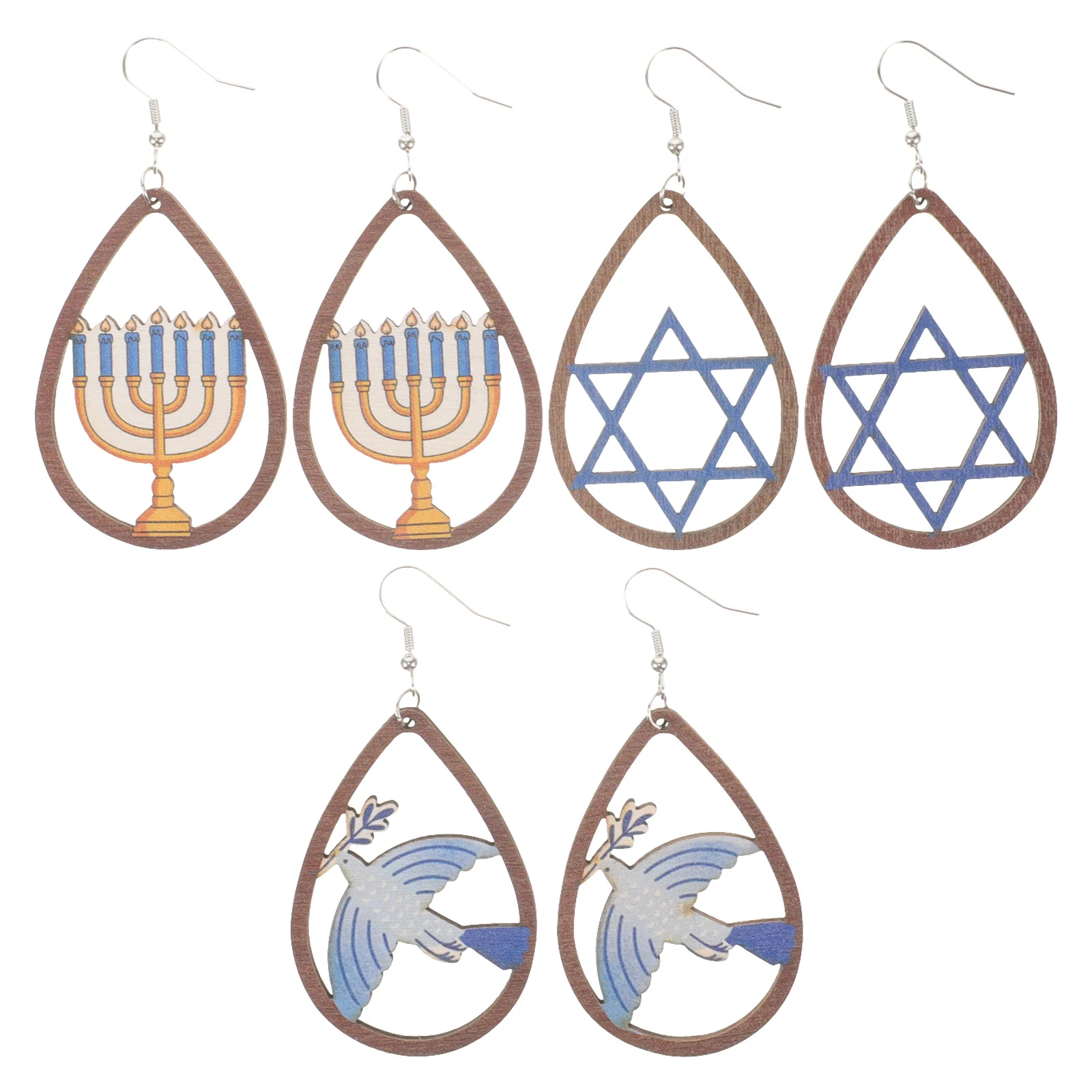 

3Pairs Wooden Earrings Set Stylish Chic Design Festive Accessory Multiple Styles Versatile Unique Look Lightweight