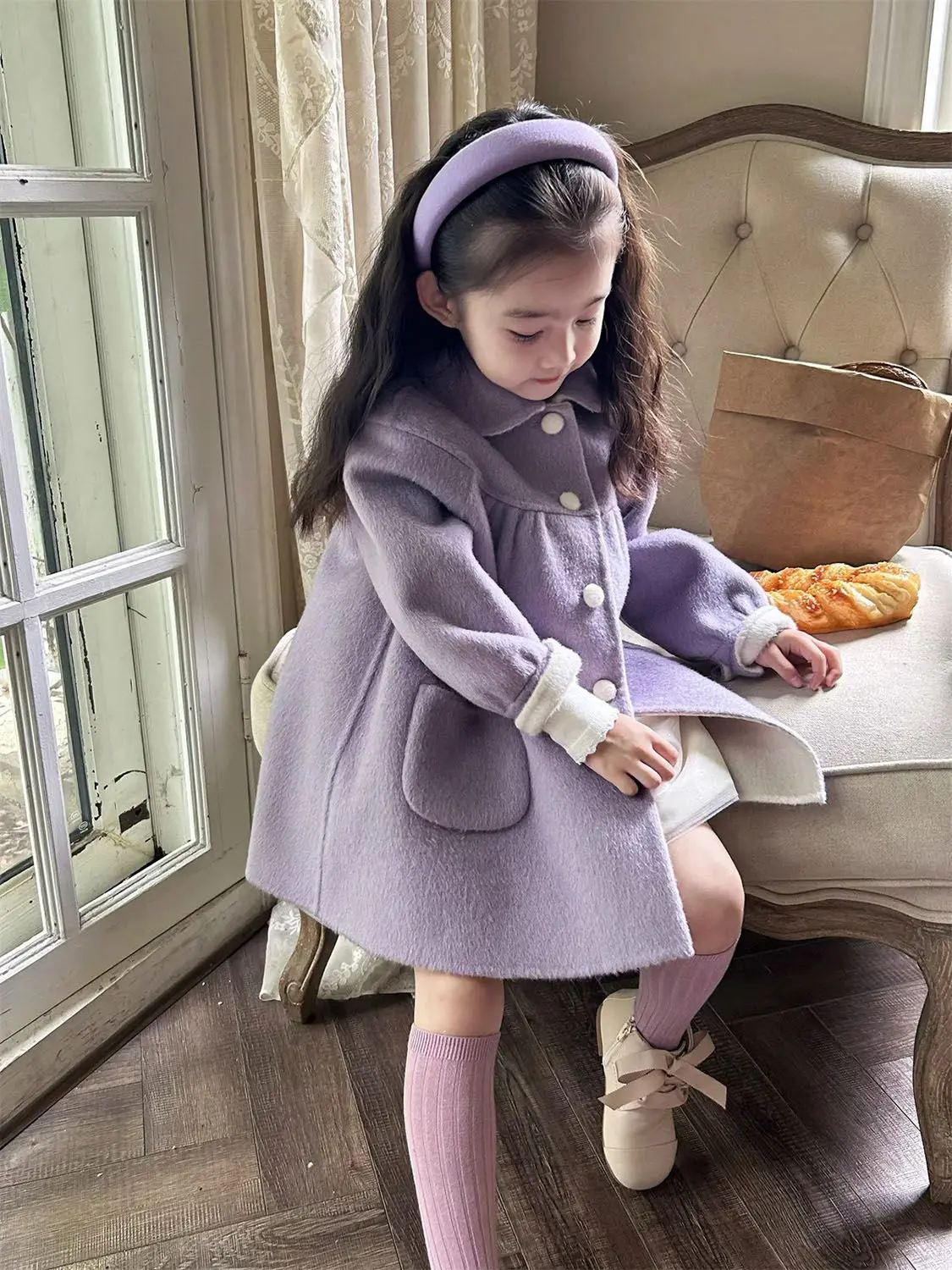 Girls coat 2025 autumn and winter new style lapel double-sided woolen coat children's medium long woolen coat