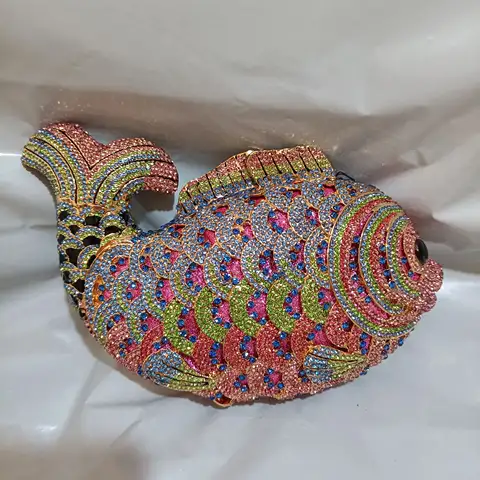 Women Fish rhinestones Clutch Purse Gold Stones Evening Minaudiere Bags Wedding Bridal Handbags Party Dinner Purses Clutches Bag