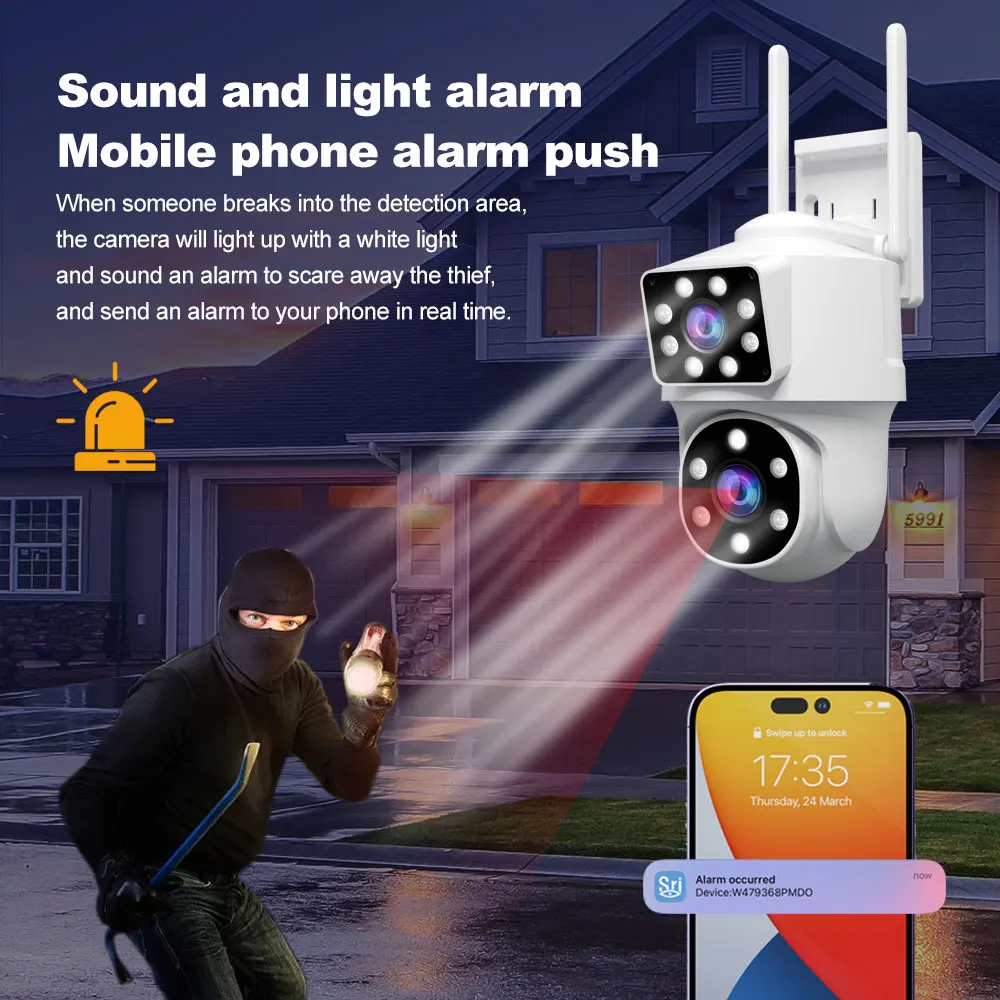 Srihome 4MP cámara Wifi de doble lente vigilancia PTZ al aire libre CCTV pantallas duales Audio bidireccional cámaras de protección de seguridad nuevo