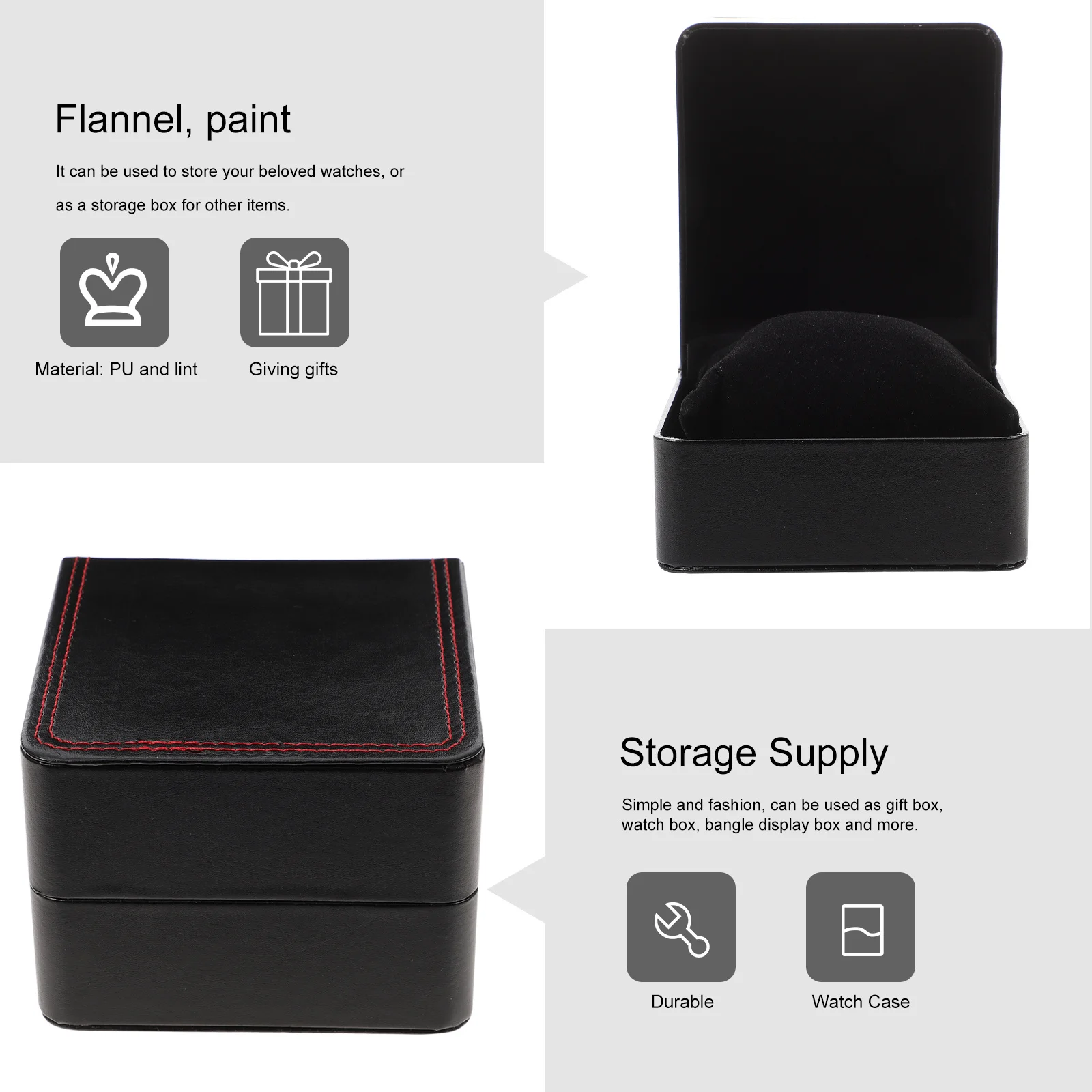 

PU Watch Box Jewelry Storage Container Simple Design High-End Durable Flannelette Pillow Core Watch Box