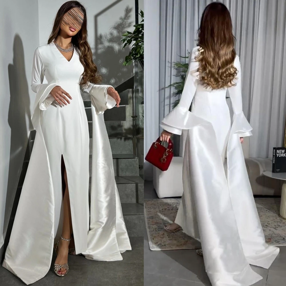 Customized     Charmeuse Ruffle Celebrity Sheath V-neck Bespoke Occasion Gown Midi Es Saudi Arabia