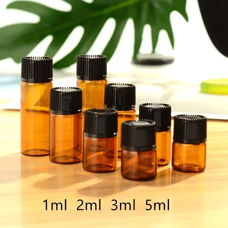 100pcs 1ml/2ml/3ml/5ml Empty Amber Glass Essential Oil Bottle Thin Glass Small Brown Dram Perfume Oil Vials Sample Test Bottle