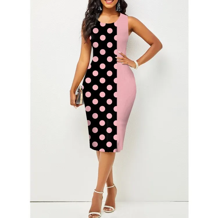 2024 New Fashion Round Neck Sleeveless Hip Cover Slim Printed Knee-length Dress Office Women’s Professional Suit