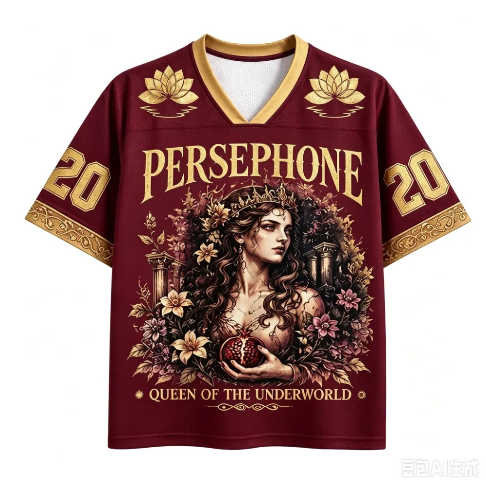Harajuku Persephone Illustration 3D Print Sport Quick-dry Breatha Men V-neck T-Shirt Outdoor Street Casual Parent-Child Clothing