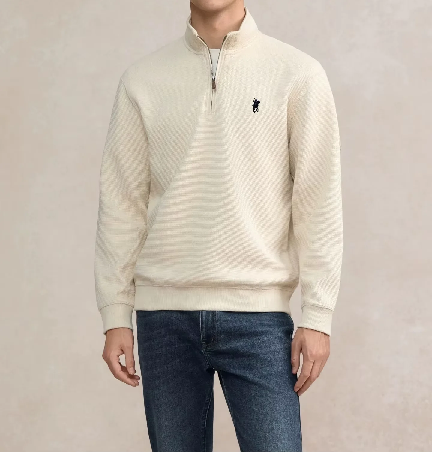 High end Brand zipper stand up collar sweater men's casual fashion classic Paul embroidery winter new plush warm knit pullover