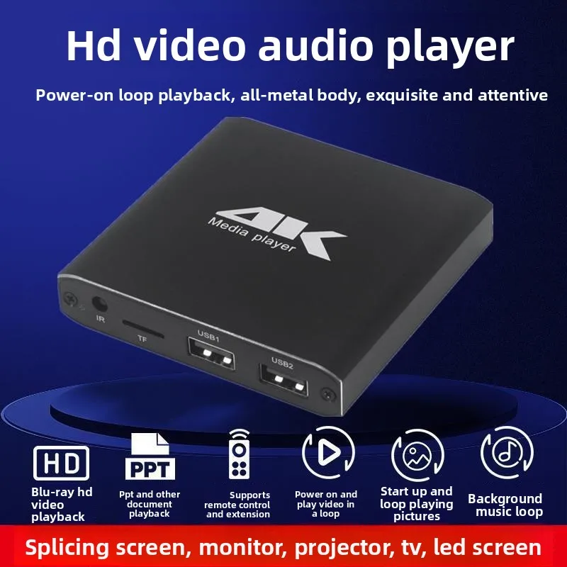 

Мини-плеер 4K H.265, поддержка карт Micro SD/TF, USB-накопителей, воспроизведение видео 1080P, автовоспроизведение, Full HD, мультимедийный HDD-плеер