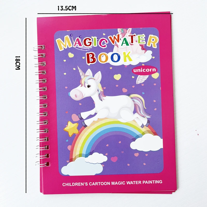 Książka do malowania magiczną wodą dla dzieci 2 w 1 - zestaw do kolorowania wielokrotnego użytku z naklejkami, kreatywną grafiką i zabawą z naklejkami