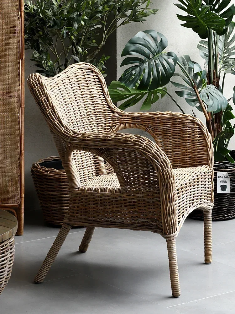 Retro Style Couch Balcony Leisure Back Seat Simple Home Living Room Creative Trending Rattan Single Seat Chair