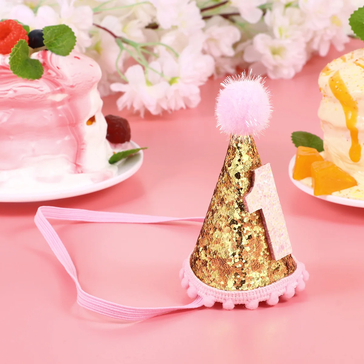 

Glitter Birthday Hat Baby Hair Accessories for Toddler Girls 3rd Golden Decorations