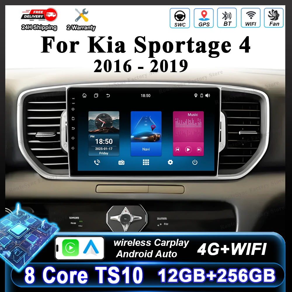 Android 16 para Kia Sportage 4 2016 2017 2018 2019 Reprodutor de Vídeo Multimídia Automotivo Carplay Rádio Estéreo DVD Automotivo Bluetooth Head Unit