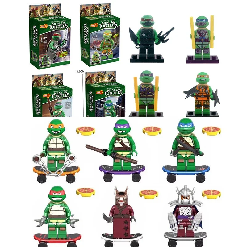 Mini figuras de acción de TMNT para niños, 4 piezas, 6 piezas, Tortuga Ninja, bloques de construcción, Leo, Raph, Don Doll, MOC, DIY, Juguetes