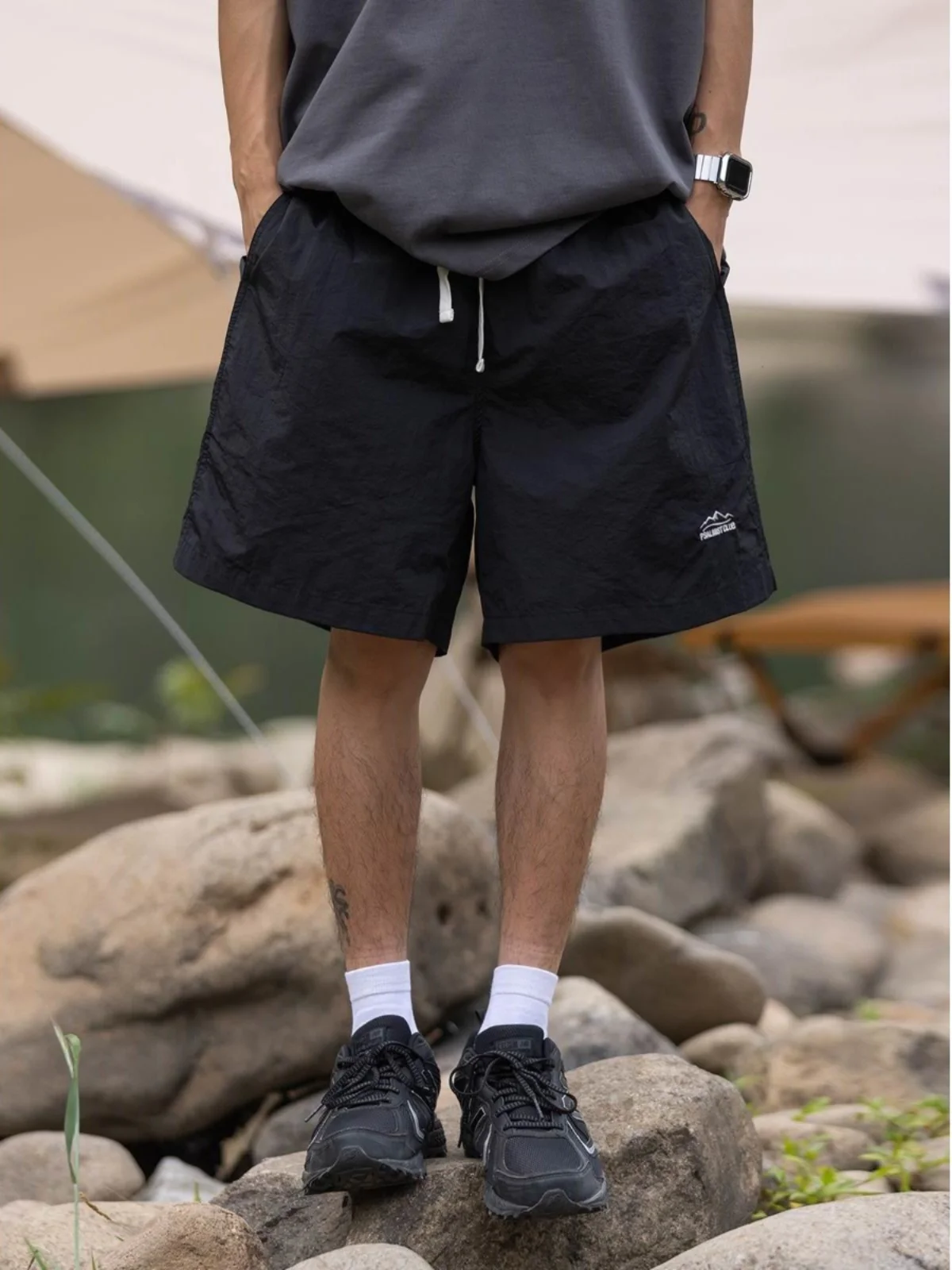 American Style Summer New Thin Short Pants Loose Casual Drawstring Middle Pants Pure Color Versatile Five-Point Pants Trendy