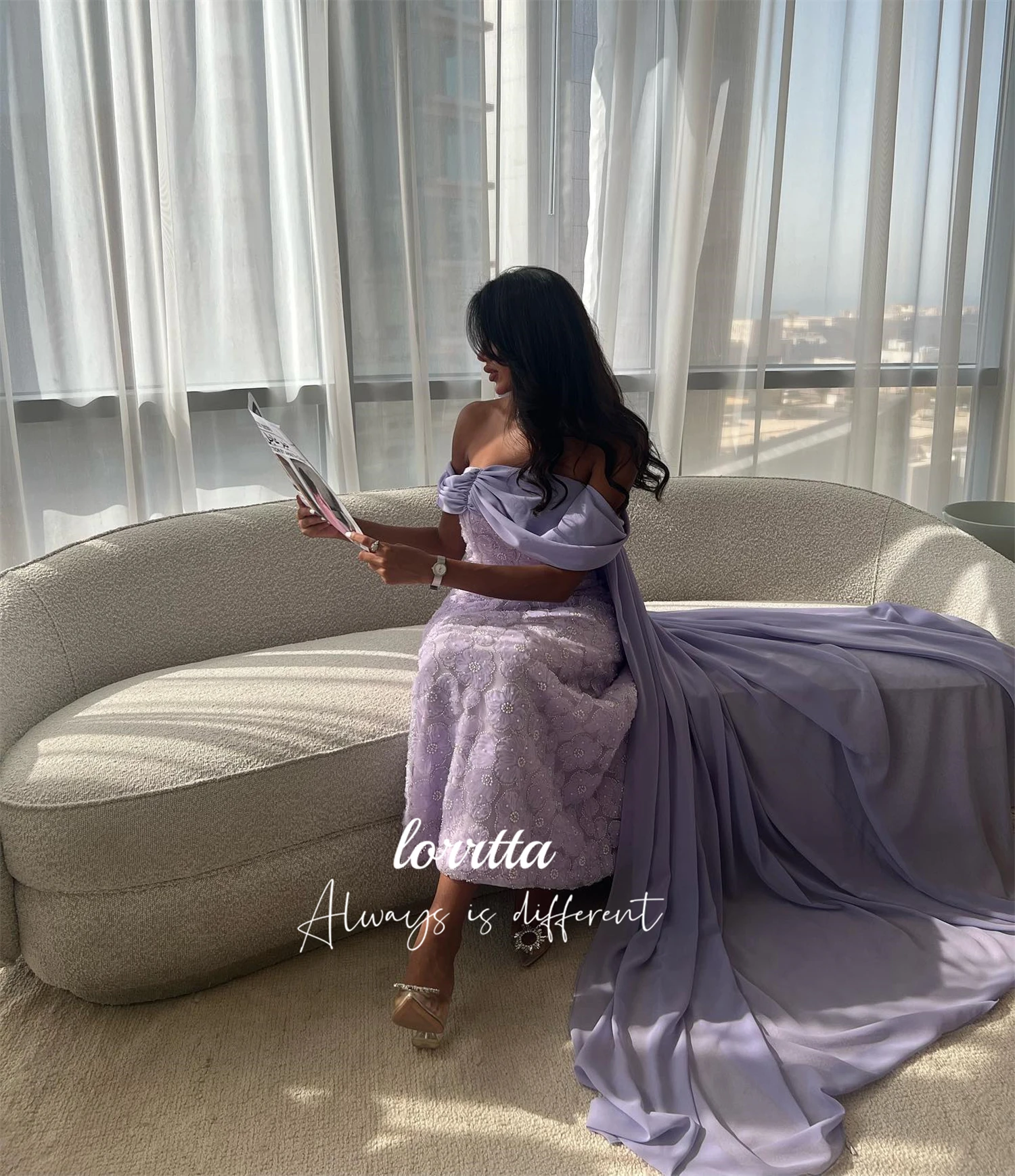 Lorrtta Fishtail Customized Grace Evening Dress Floral Fabric Purple Formal Occasion Dresses for Special Occasions فساتين سهرة