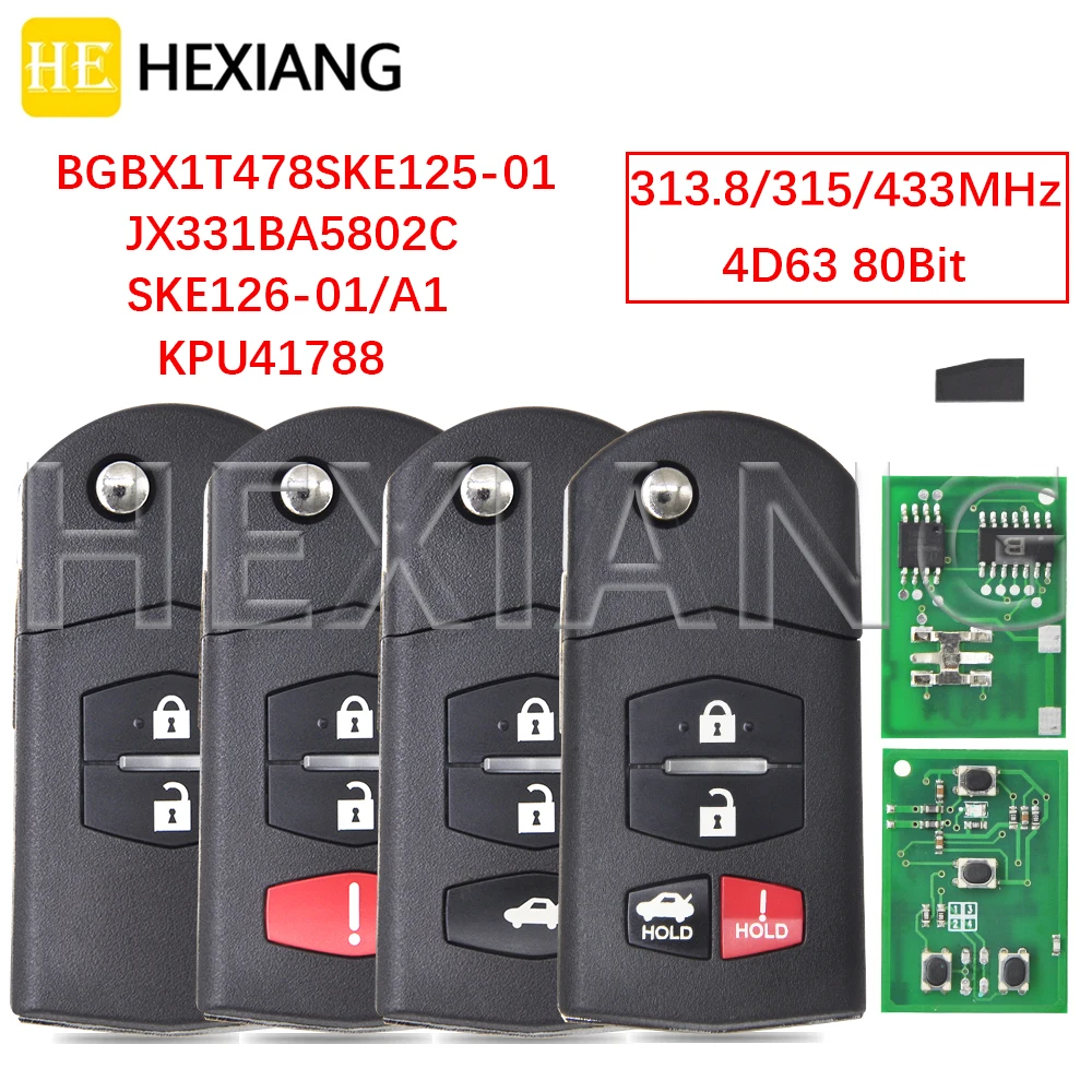 

DR KPU41788 SKE126-01 BGBX1T478SKE125-01 4D63Chip 313.8/315/433MHz Car Remote Key For Mazda 2 3 5 6 8 M2 M3 M5 MX-5 M6 CX-7 CX-9