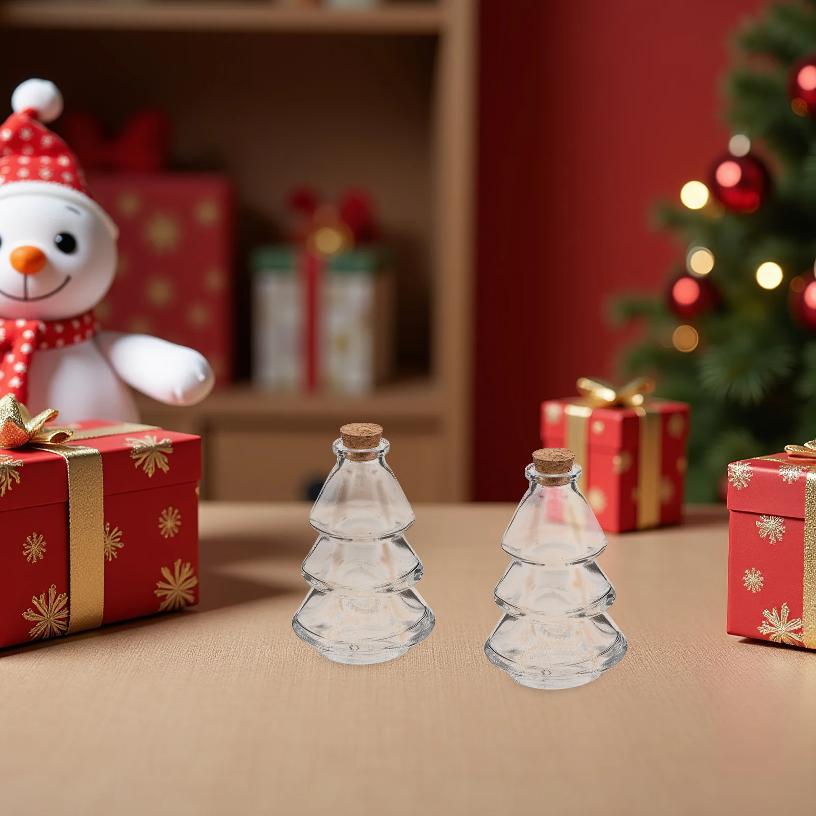 

2pcs Christmas Wishing Bottle 90Ml Tree Shaped Glass Jar With Cork Stopper Mini Message Container For Holiday Party Decor Craft