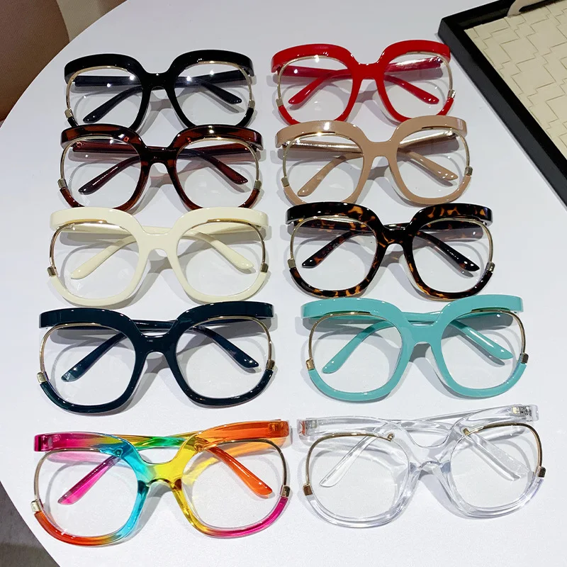 Oversized Round Eyeglasses Frame European American Trendy Rainbow Color Fashion Clear Lens Unisex All Match Daily Eyewear