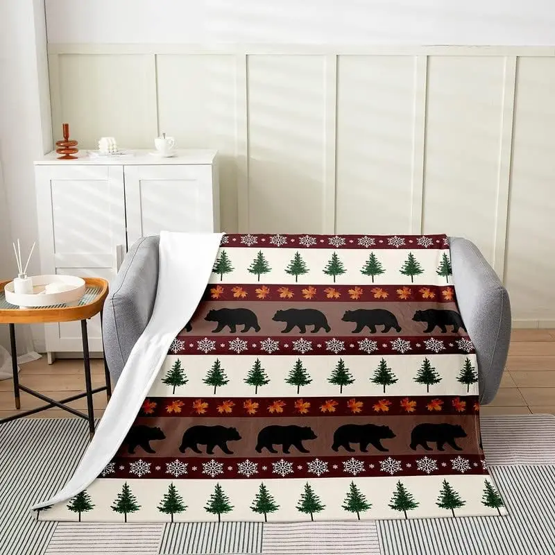 Bear Flannel Fleece Throw Blanket,Rustic Cabin Country Bed Blanket Wild Animal Fuzzy Blanket for Bed Sofa Couch,Bedroom