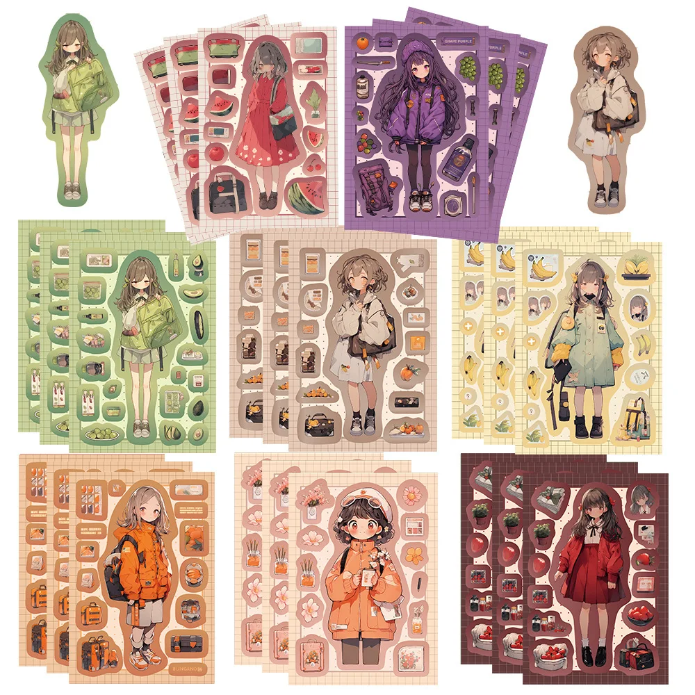 8 Sheets Cute DIY Kawaii Girl Stickers Puzzle Anime Make A Face Assemble Funny Cartoon Decal Jigsaw Kids Toy Gift