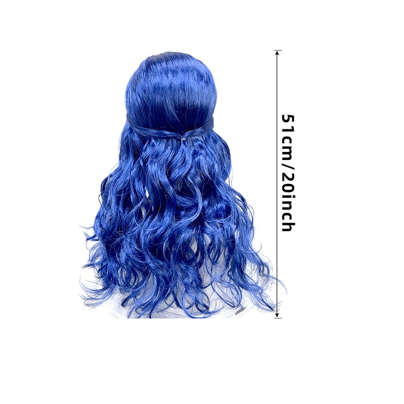 Bright Blue Half Up Long Wavy Wig Synthetic Hair Middle Part Anime Cosplay Halloween Costume Party Full Wigs for Women Girls image 6