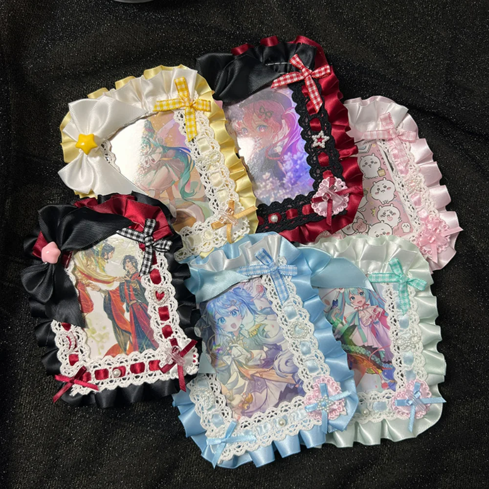 Lolita Maid Lace Handmade ID Card Holder Cute Badge Reel for Girls Kawaii Card Case with Lanyard