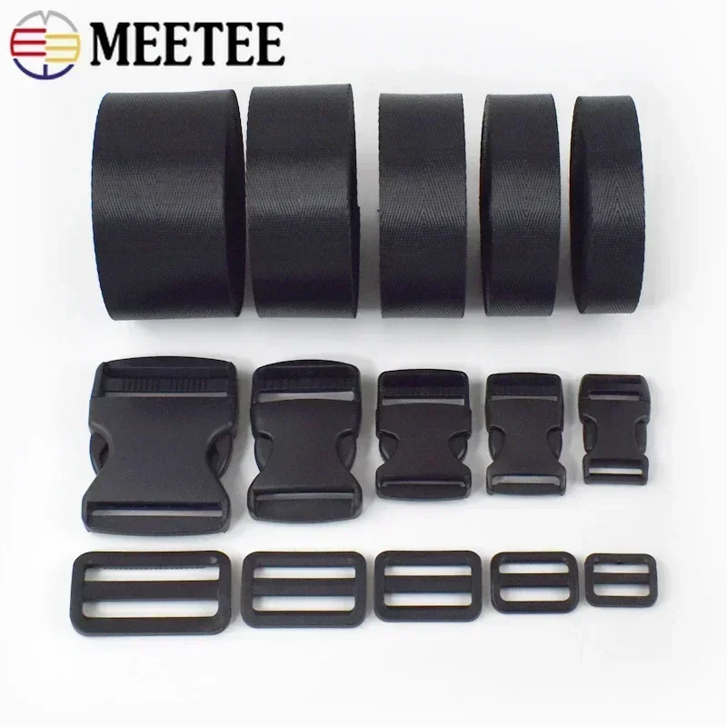 2-10Sets 20/25/32/38mm Nylon Webbing Adjust Plastic Release Buckle Tri-Glide Slider Side Clasp Bag Ribbon Strap Sewing Accessory