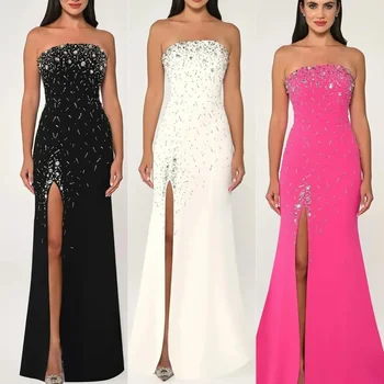 Personalizado retro jérsei plissado lantejoulas a linha sem alças midi vestidos de baile clássico requintado estilo moderno pastrol unisex