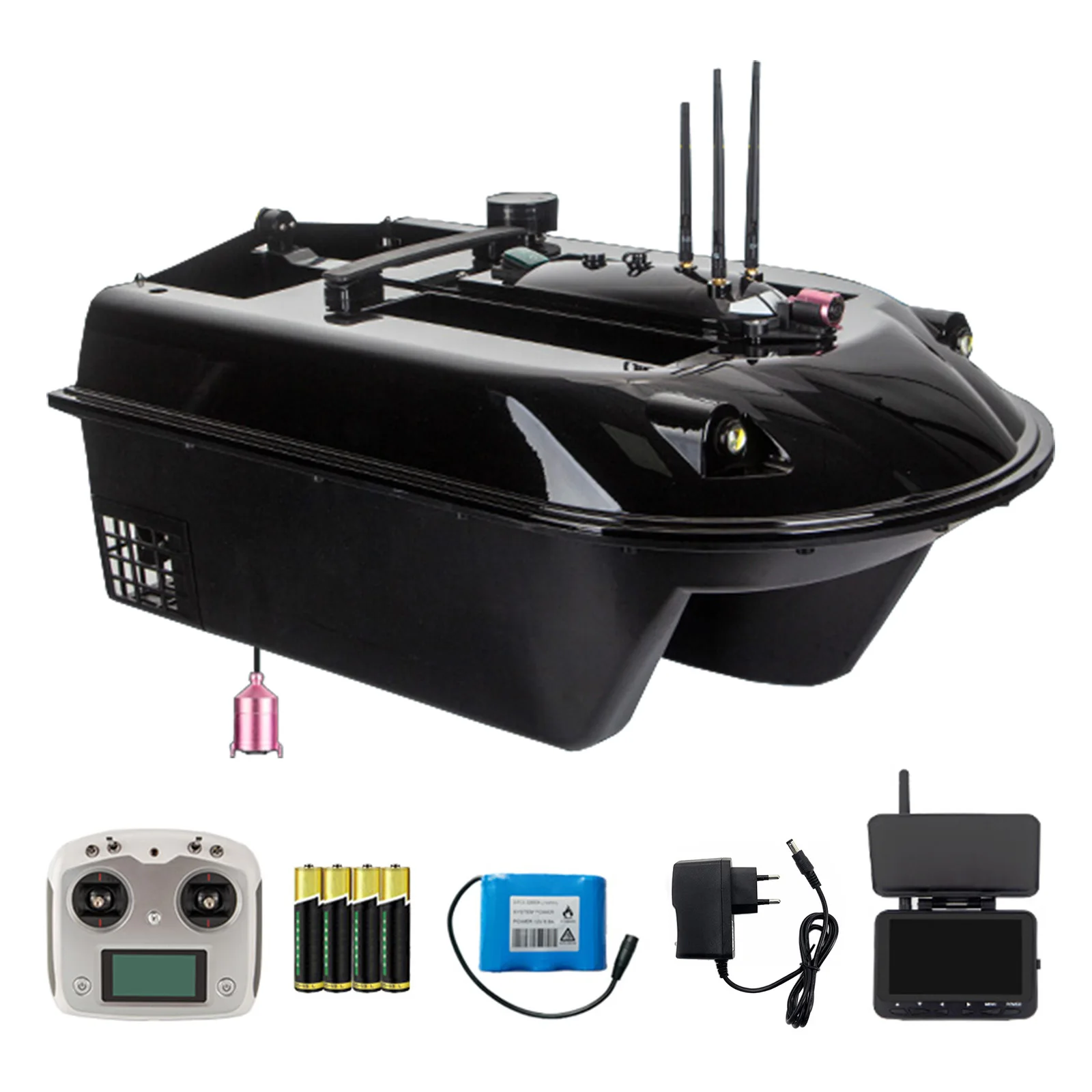 500m Wireless GPS RC Fishing Bait Boat 8kg Large Capacity Auto Return 4 Bait Bin Bait Boat with 4.3 Inch Monitor