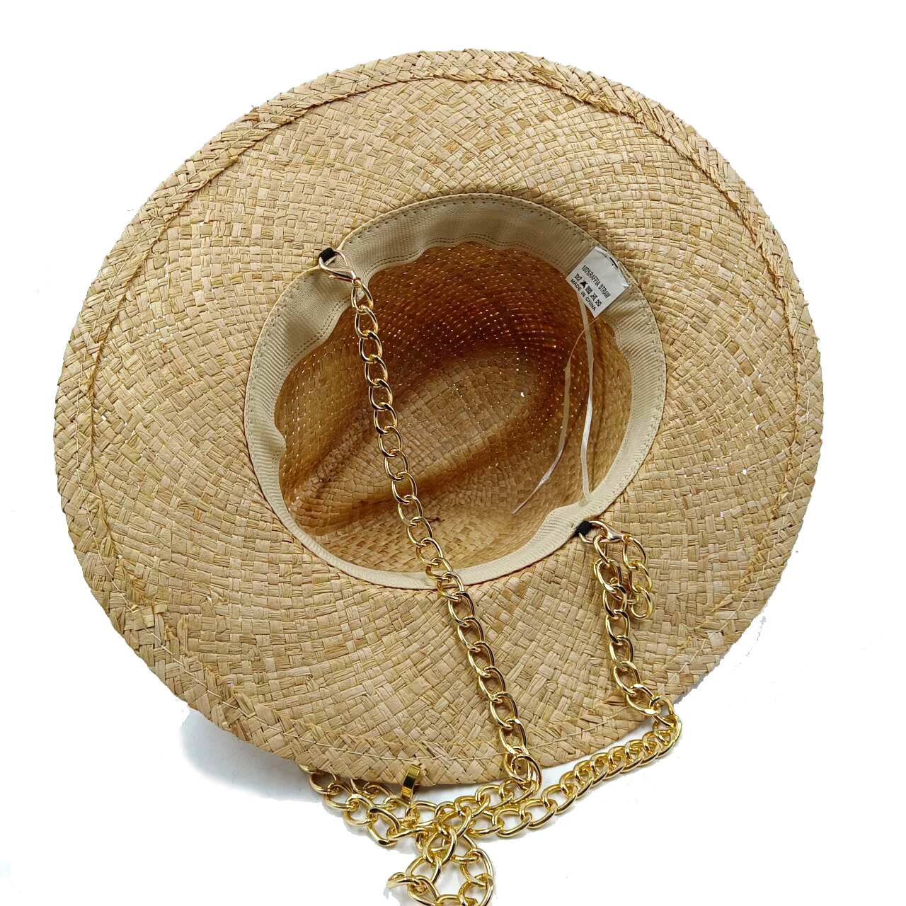 Summer Sunshade Hat Dome French Straw Hat Women\'s Metal Letter RB Decorative Straw Hat Holiday Sunshade Hat Punk Style Straw Hat