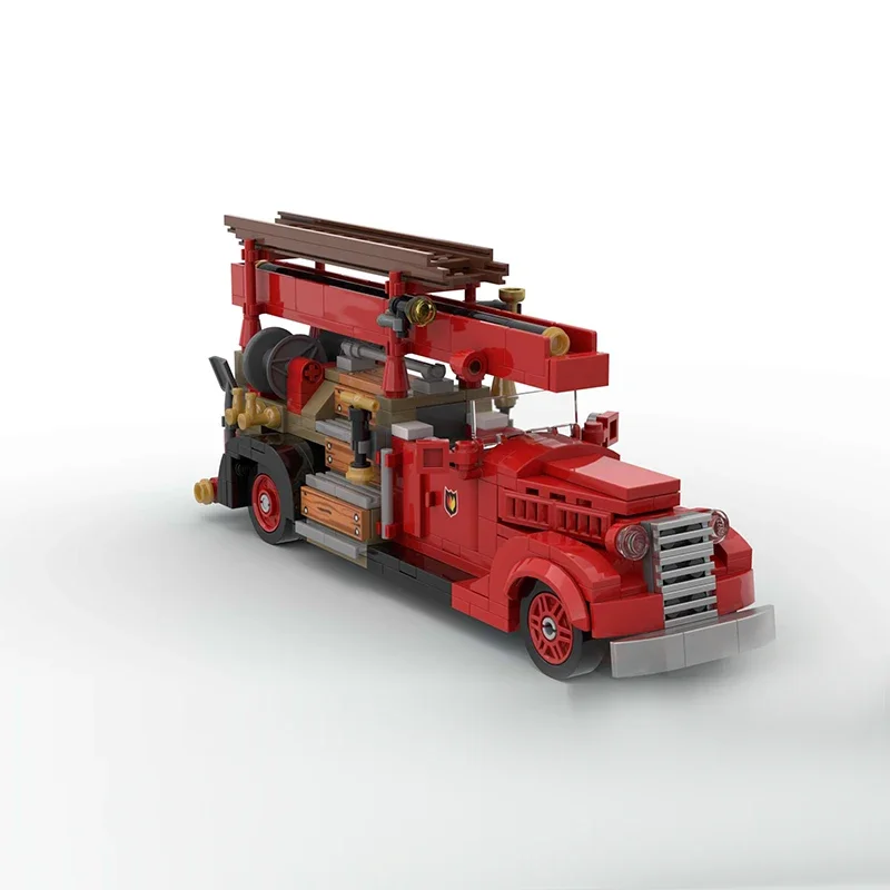 Modelo de carro de cidade moc tijolos de construção vintage caminhão de bombeiros veículo de resgate tecnologia modular presente feriado montar crianças brinquedos terno