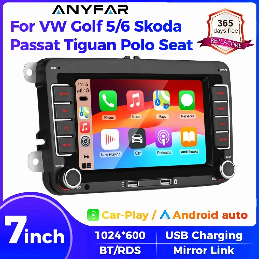 7 "2 Din HD وسائط السيارة فيديو RDS Airplay راديو السيارة CarPlay أندرويد صوت ستيريو تلقائي لفولكس واجن/سيات/سكودا/باسات/جولف/بولو #1