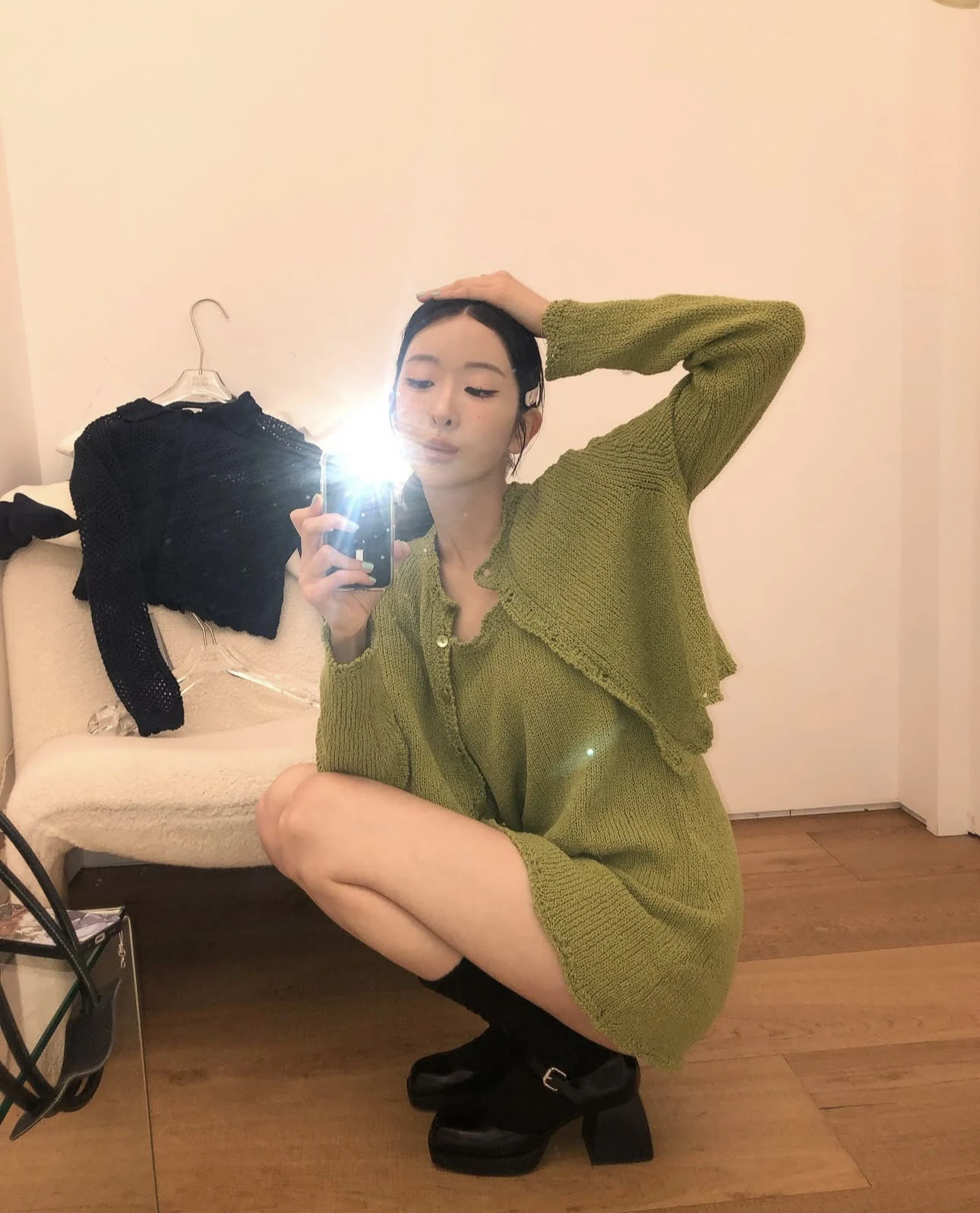 Ele Commute-Conjunto de cárdigan informal para mujer, falda acampanada de cintura alta, trabajo PREON, larga, redonda, Otoño, Faion