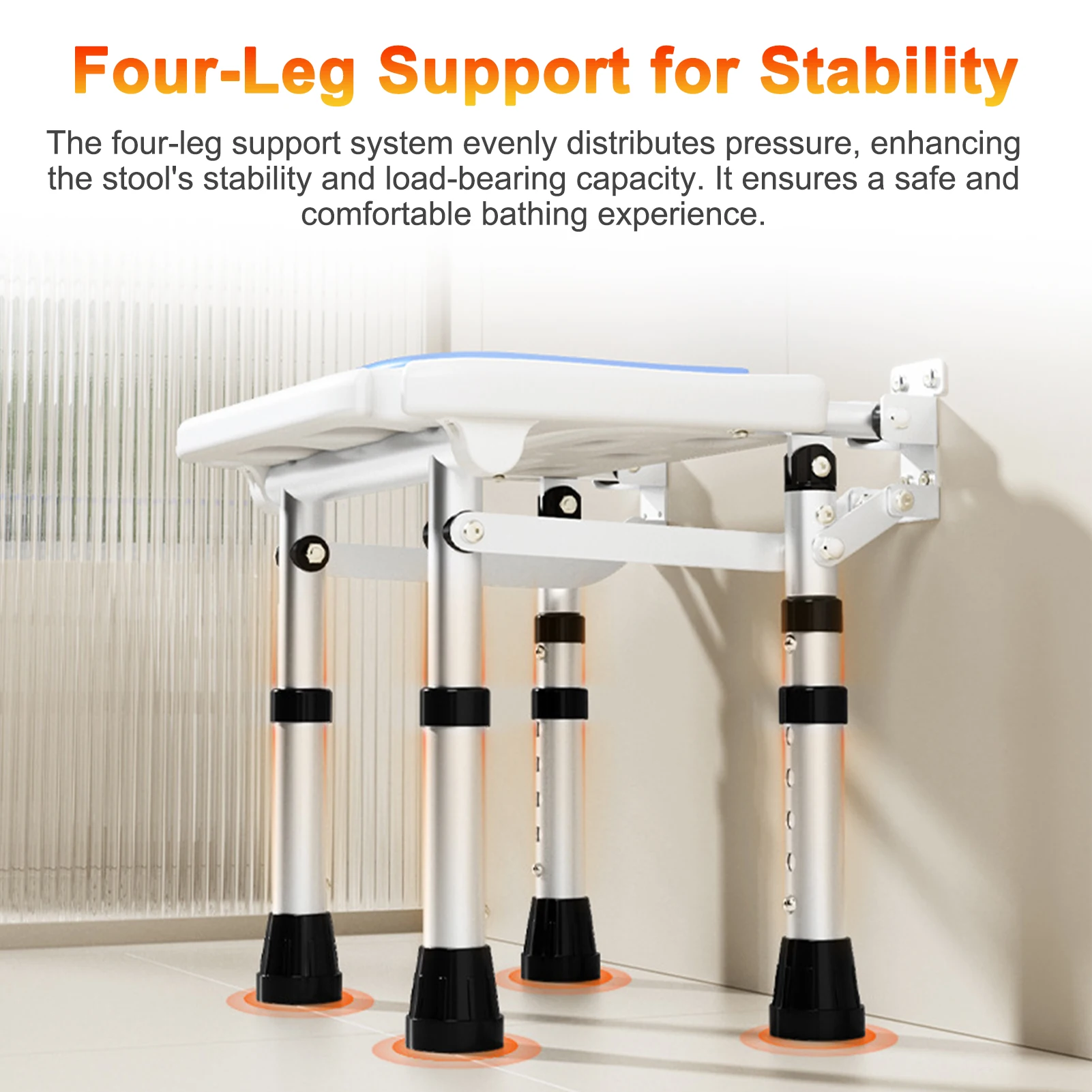 

Wall-Mounted Folding Shower Seat, Foldable Shower Stool with 5-Level Height Adjustable, No-Drill Bath Chair with Anti-Slip