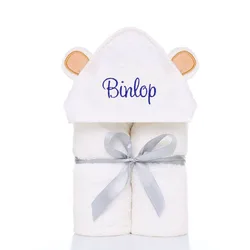 Toalla de baño absorbente de fibra de bambú suave para niños, bordado personalizado con sombrero, capa usable, nombre personalizado