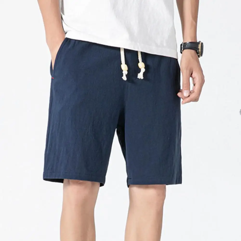 Men's Shorts Summer Men Pants Solid Color Elastic Waist Drawstring Straight Shorts for Male Hemp Sports Pants Men's Clothing