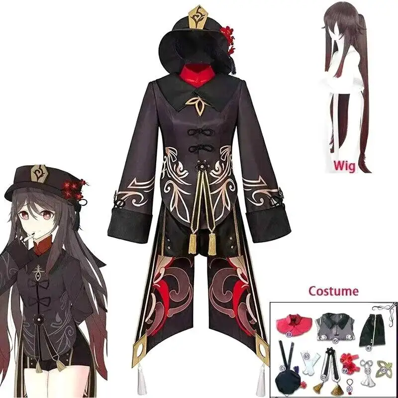 

Genshin Impact Hutao Cosplay Costume Uniform Wig Chinese Style Halloween Carnival Party Costumes For Women Game Hu Tao