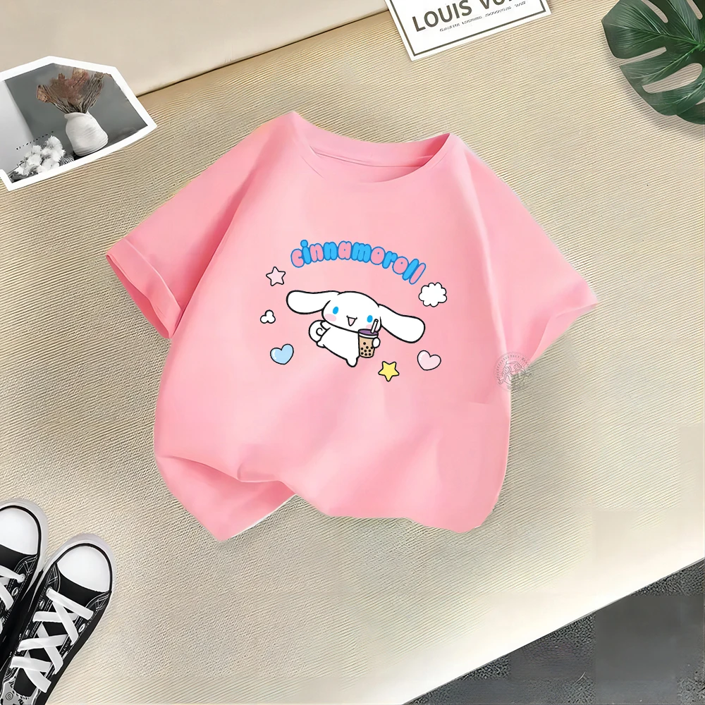 Sanrio Summer cotton playful girl T-shirt Big ear dog Creative printed street Y2K casual cotton top Outdoor sports breathable to