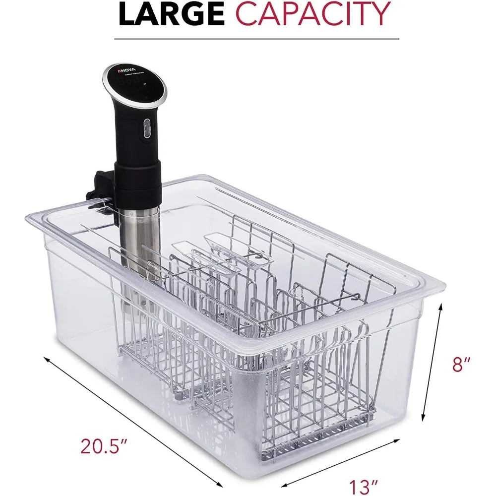 Duży pojemnik Sous Vide 26 litrów z pokrywką, 2 stojaki i tuleja izolacyjna Sous Vide | Neopren zatrzymuje ciepło | Kompatybilny