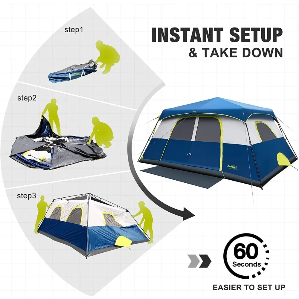 Camping Tent for 10 Person, Setup in 60 Seconds with Rainfly & Windproof Tents with Carry Bag, Family Camping Tent