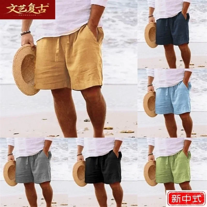 

Mens Casual Summer Shorts Cotton Fabric Drawstring Waist Breathable Pockets Lightweight Comfortable Daily Outfit
